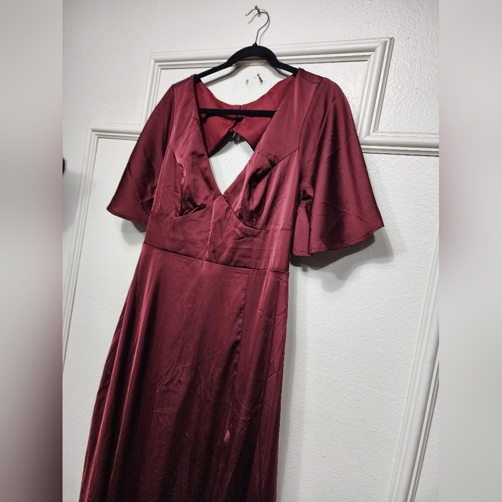 Lulus Elegant Confidence Red Satin Flutter Sleeve… - image 7